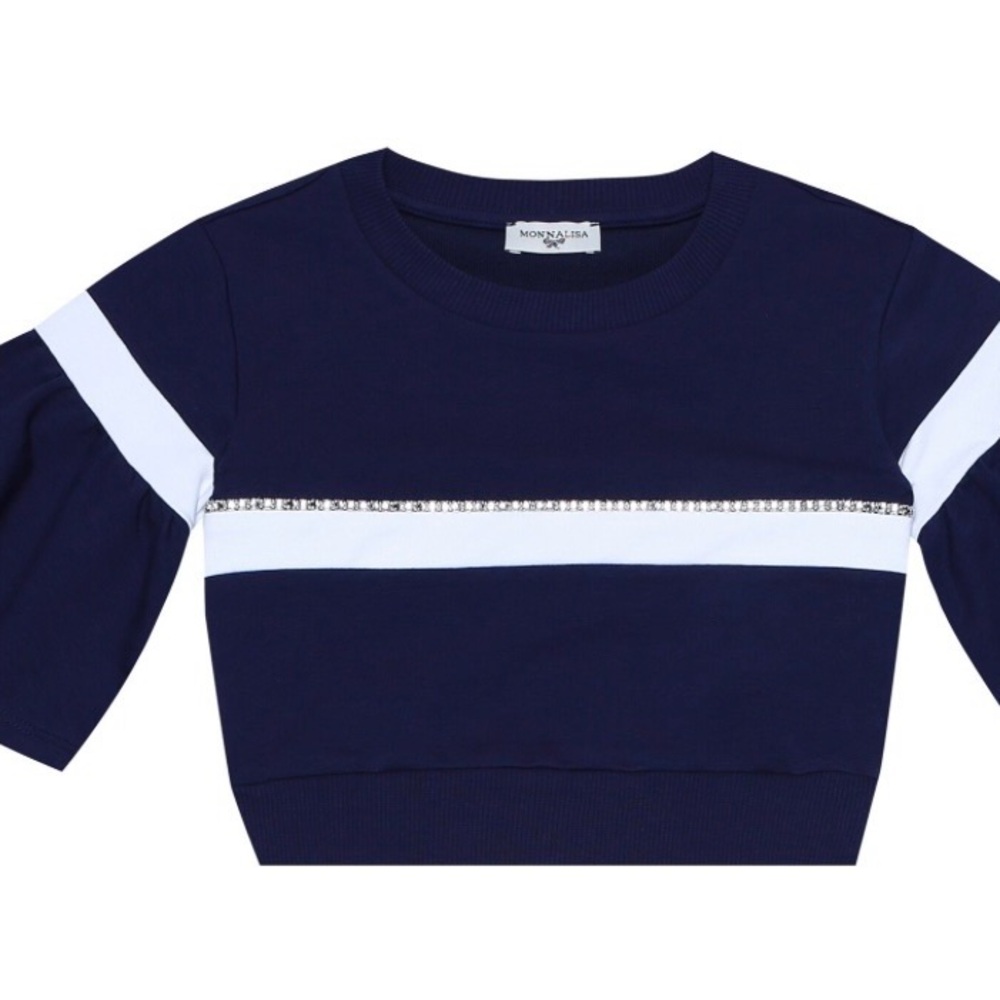 MonnaLisa Navy and White girls top with crystal embellishments